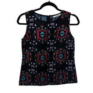 Tucker Black Metallic Red Blue Purple Printed Sleeveless Top Womens Small
